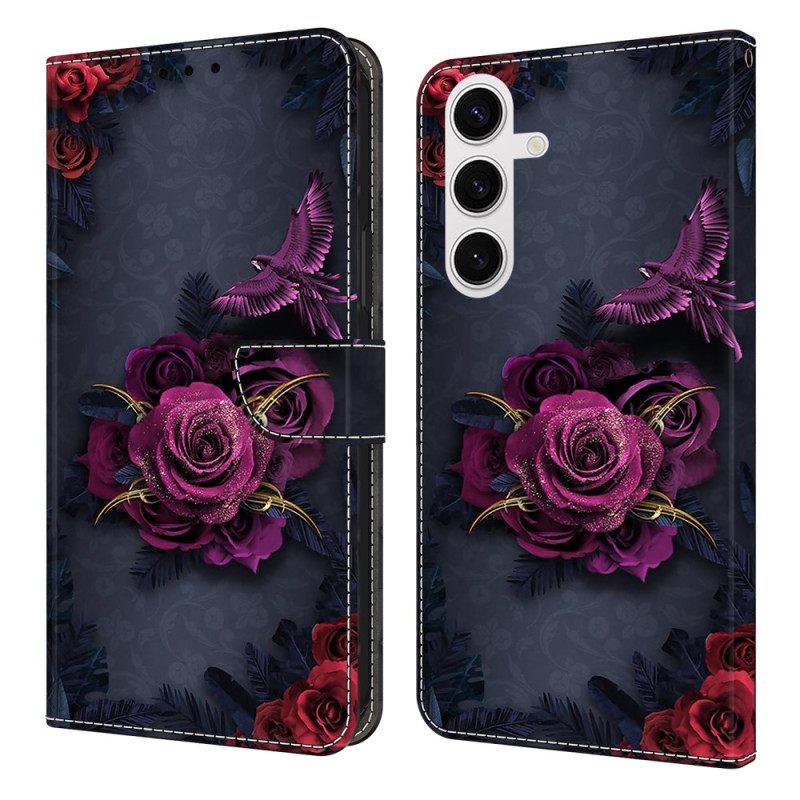 Leren Hoesje Voor Samsung Galaxy S25 Fe Donkere Rozen