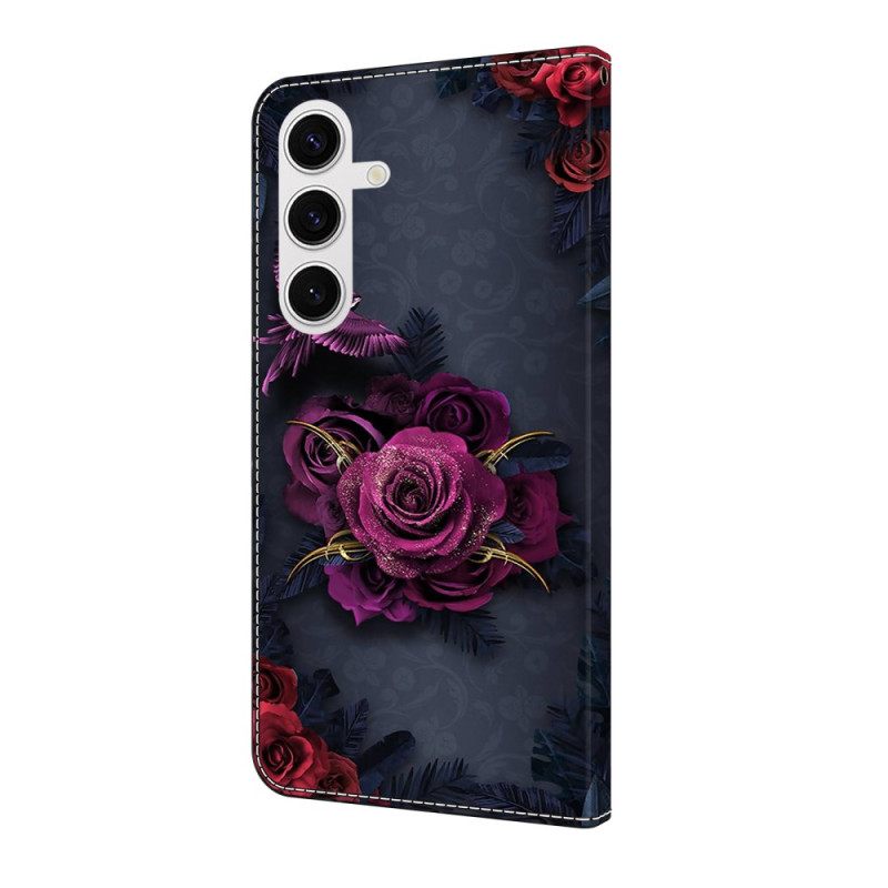 Leren Hoesje Voor Samsung Galaxy S25 Fe Donkere Rozen