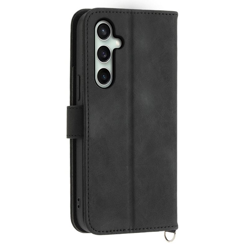 Leren Hoesje Voor Samsung Galaxy S25 Fe Kantprint Met Bandje En Schouderband