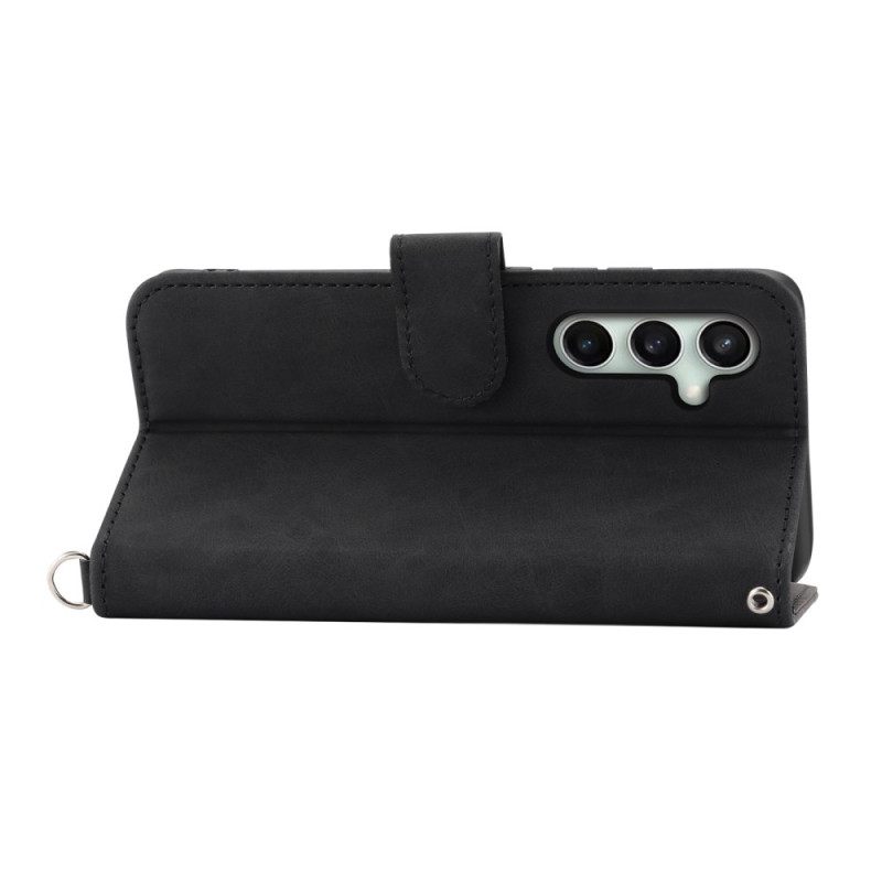 Leren Hoesje Voor Samsung Galaxy S25 Fe Kantprint Met Bandje En Schouderband