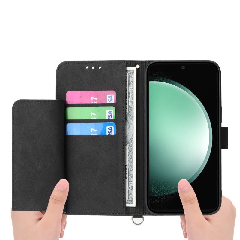 Leren Hoesje Voor Samsung Galaxy S25 Fe Kantprint Met Bandje En Schouderband