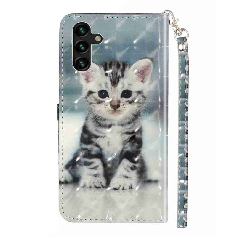 Leren Hoesje Voor Samsung Galaxy S25 Fe Katje Met Koord