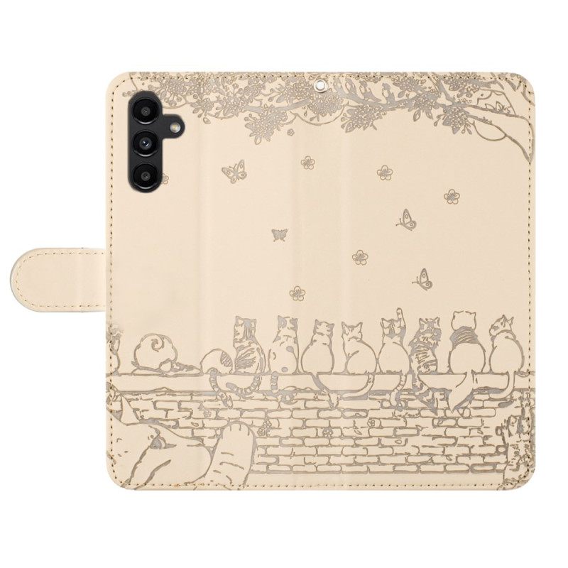 Leren Hoesje Voor Samsung Galaxy S25 Fe Kattenprint Met Bandje