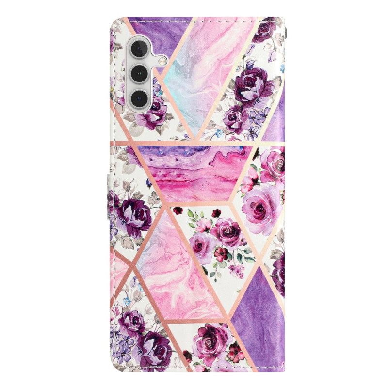 Leren Hoesje Voor Samsung Galaxy S25 Fe Marmer Met Bloemen
