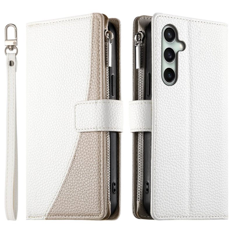 Leren Hoesje Voor Samsung Galaxy S25 Fe Leren Portemonnee Met Ritssluiting En Riempjes