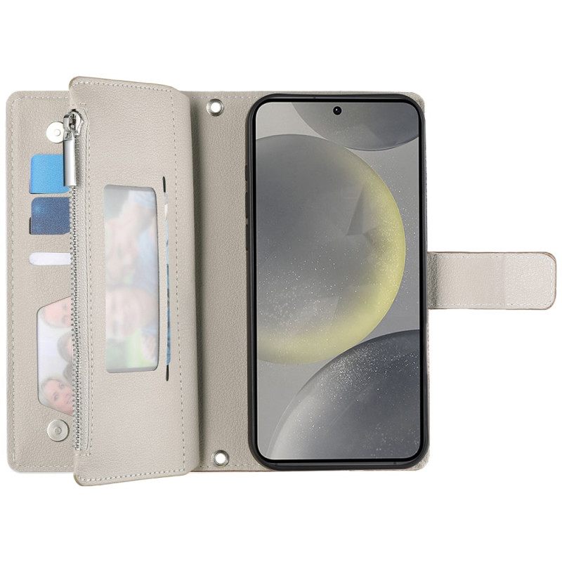Leren Hoesje Voor Samsung Galaxy S25 Fe Leren Portemonnee Met Ritssluiting En Riempjes