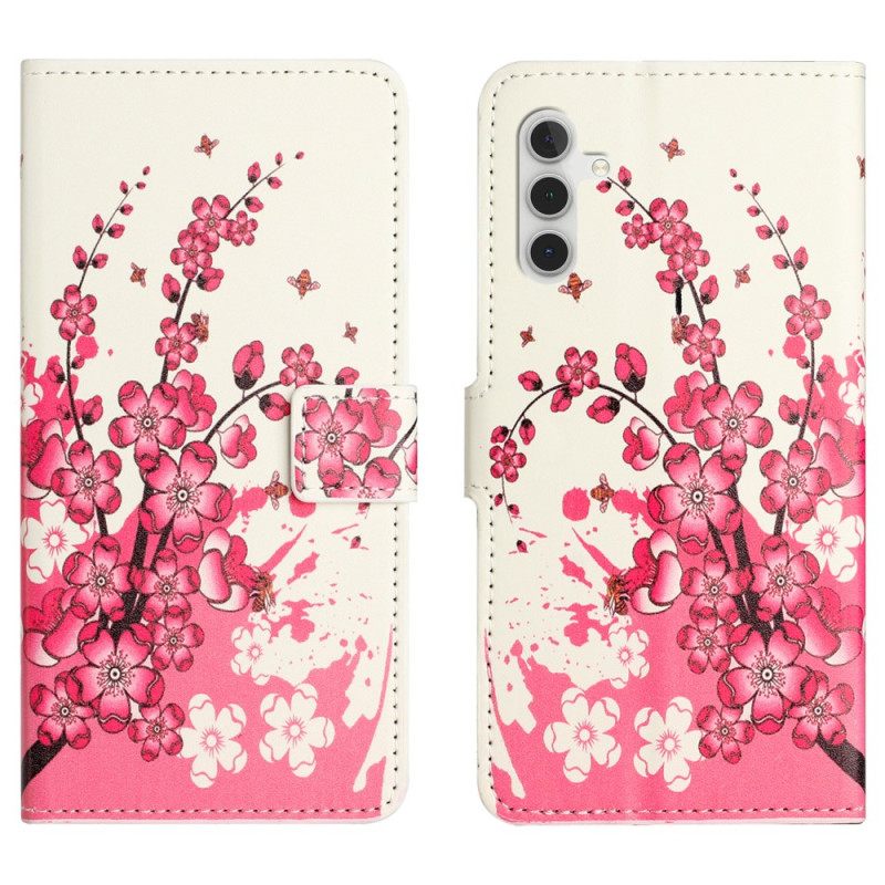 Leren Hoesje Voor Samsung Galaxy S25 Fe Pruimenbloesems