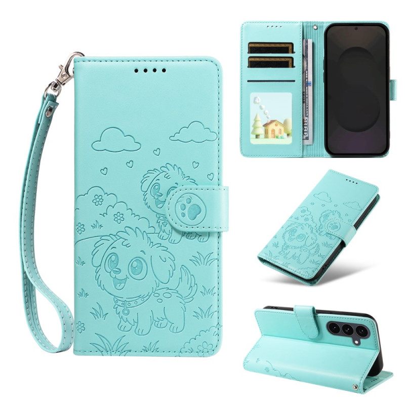 Leren Hoesje Voor Samsung Galaxy S25 Fe Rfid-blokkering En Hondenpatroon