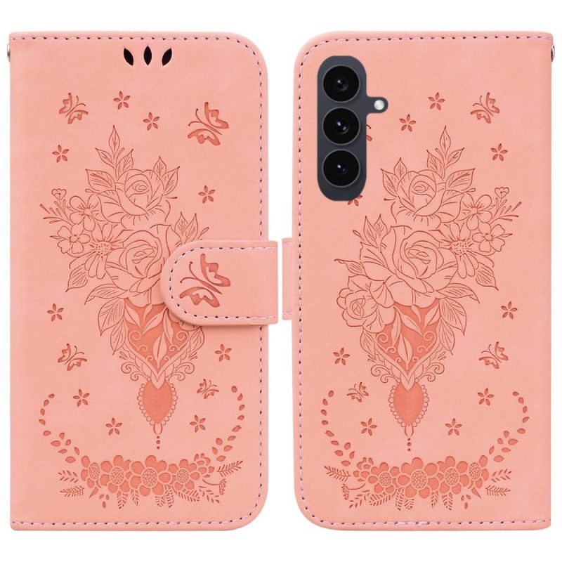 Leren Hoesje Voor Samsung Galaxy S25 Fe Rozenprint