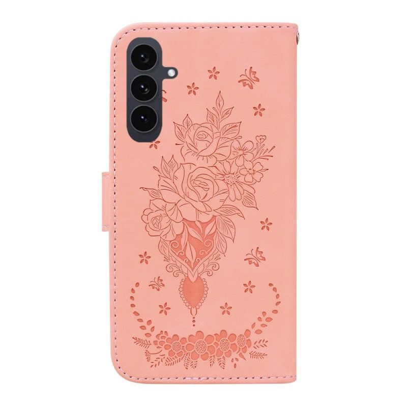 Leren Hoesje Voor Samsung Galaxy S25 Fe Rozenprint