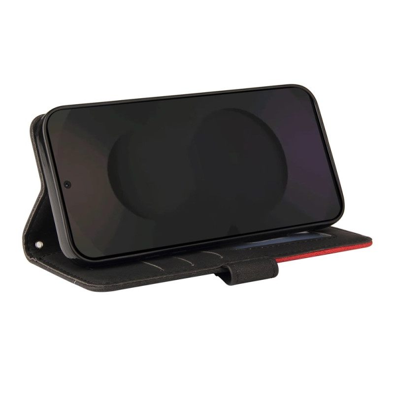 Leren Hoesje Voor Samsung Galaxy S25 Fe Tweekleurig Golvend Patroon