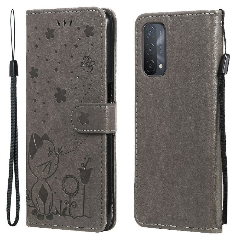 Folio-hoesje voor Oppo A74 5G / A54 5G Kattenillustratie