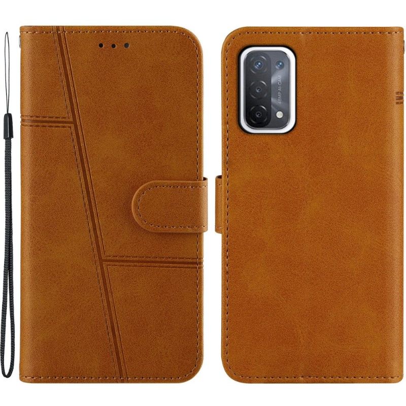 Leren Hoesje voor Oppo A74 5G / A54 5G Lijnen Met Leereffect