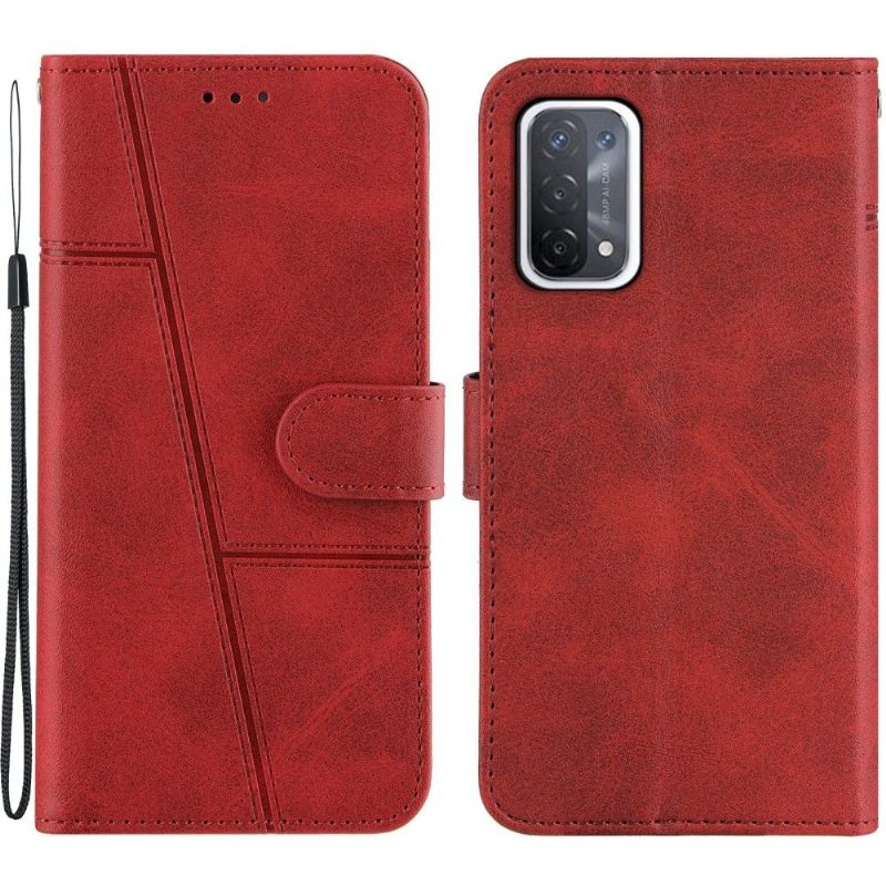 Leren Hoesje voor Oppo A74 5G / A54 5G Lijnen Met Leereffect