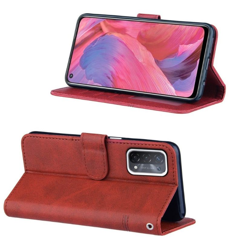 Leren Hoesje voor Oppo A74 5G / A54 5G Lijnen Met Leereffect