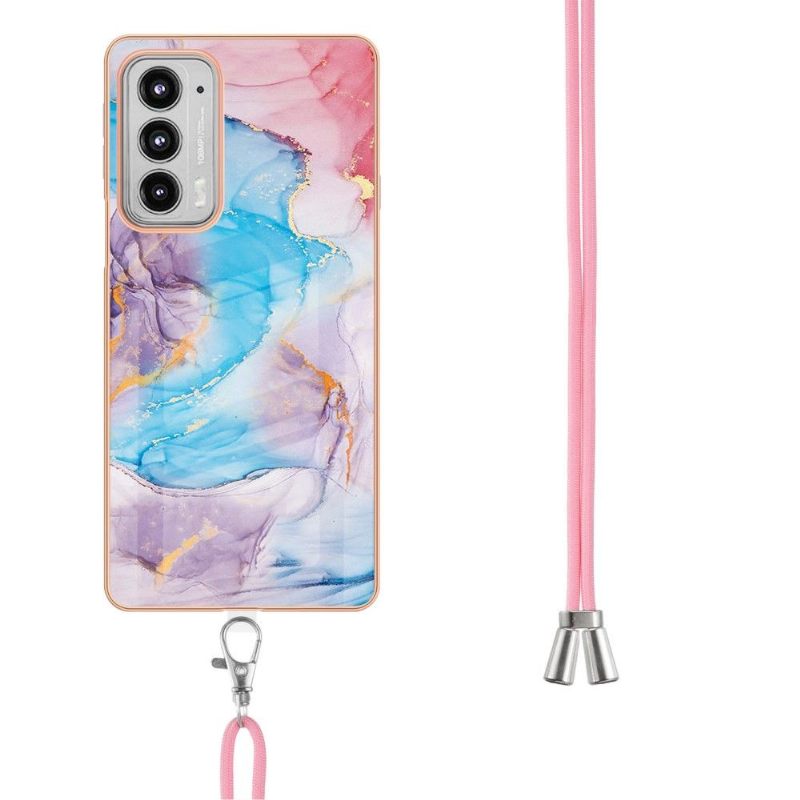 Hoesje voor Motorola Edge 20 Met Koord Blauw Gekleurd Marmer