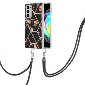 Hoesje voor Motorola Edge 20 Met Koord Marmer En Bloemen