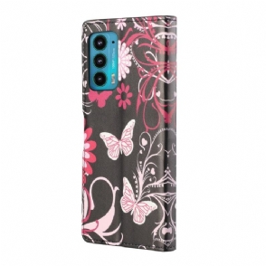 Leren Hoesje voor Motorola Edge 20 Bescherming Vlinders En Bloemen