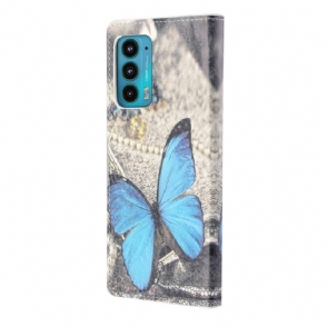 Leren Hoesje voor Motorola Edge 20 Blauwe Vlinder