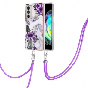 Telefoonhoesje voor Motorola Edge 20 Bescherming Met Koord Exotische Bloemen