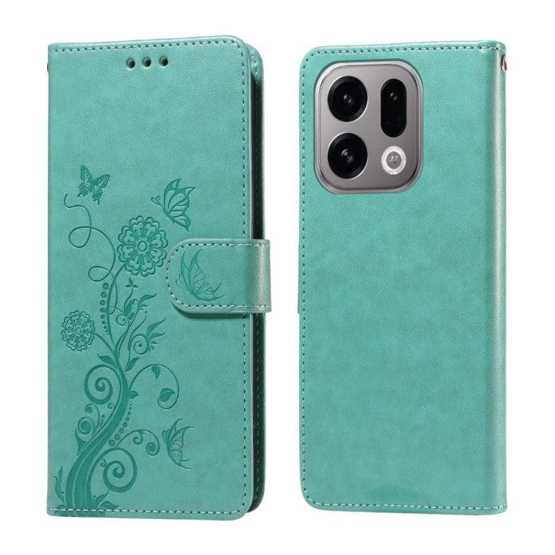 Leren Hoesje Voor Oppo Find X9 5g Bloemen- En Vlinderpatroon