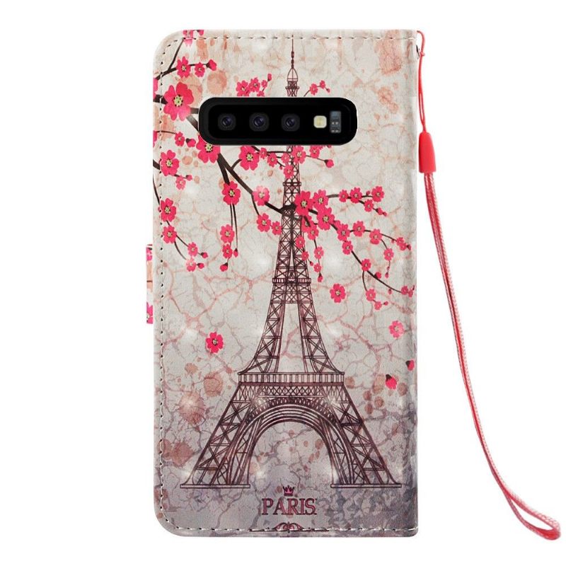 Folio-hoesje voor Samsung Galaxy S10 Anti-fall Bloemen En Eiffeltoren