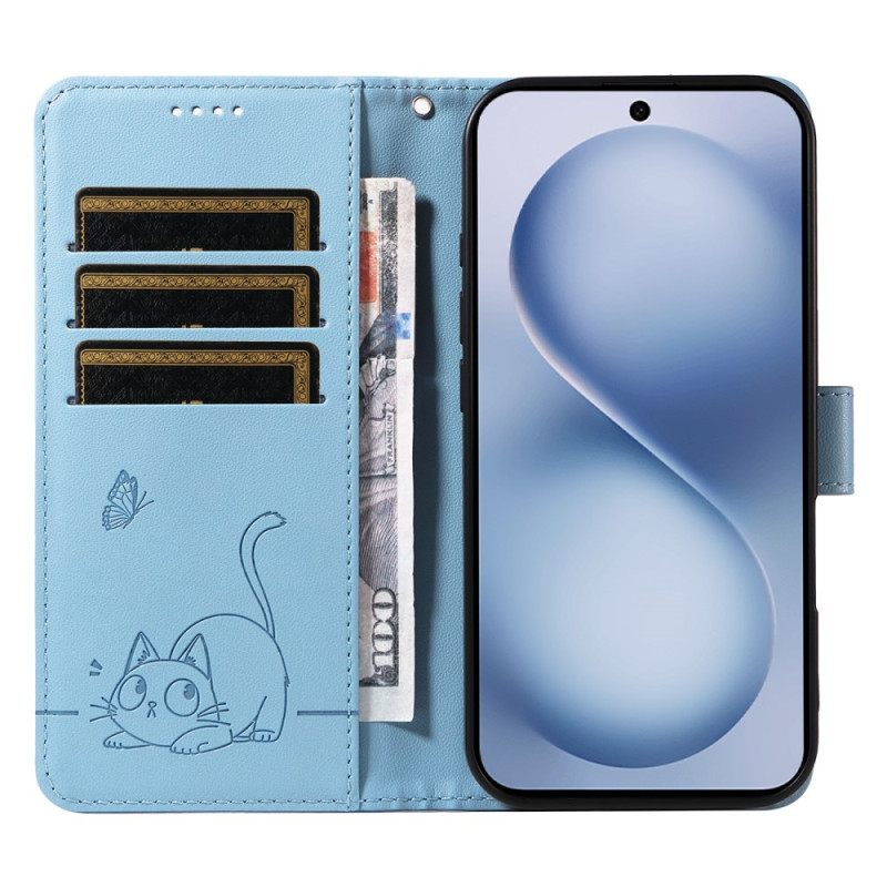 Folio-hoesje Vivo X200 Fe Gegraveerde Kat Met Bandje