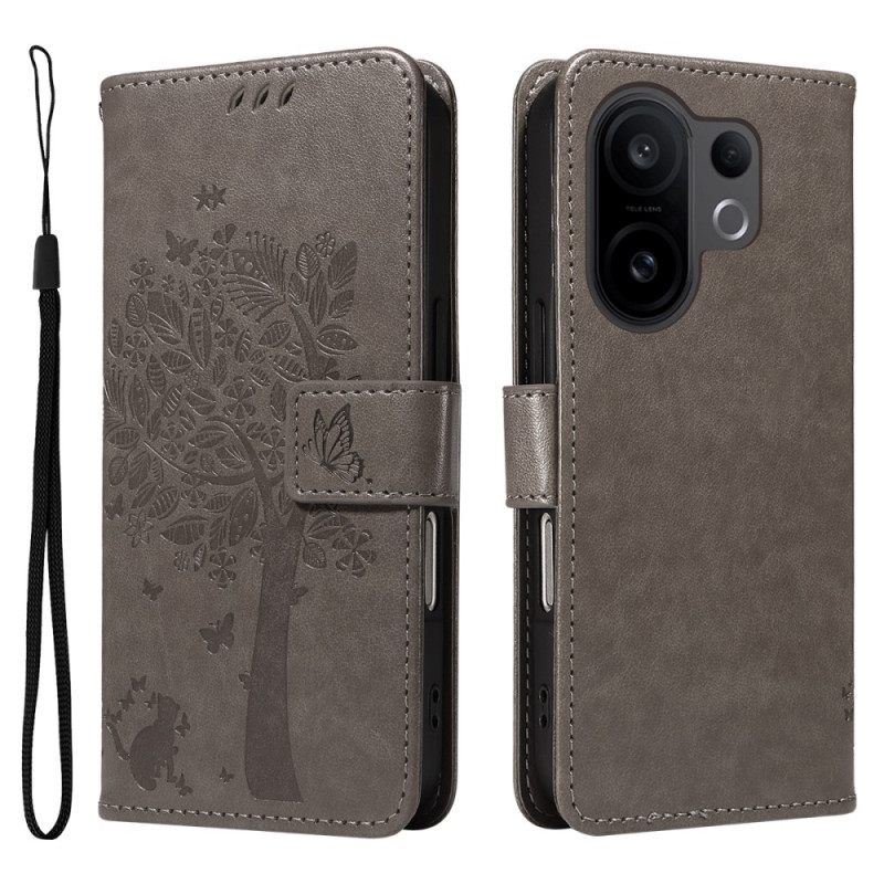 Leren Hoesje Vivo X200 Fe Kat En Boom Bescherming Hoesje