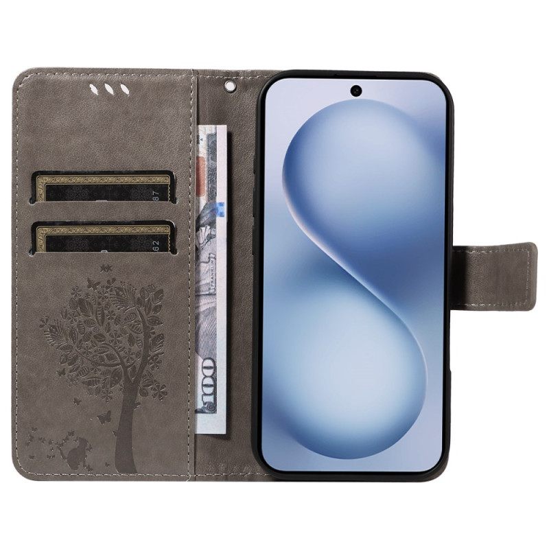 Leren Hoesje Vivo X200 Fe Kat En Boom Bescherming Hoesje