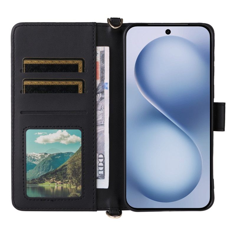 Leren Hoesje Voor Vivo X200 Fe Gewatteerd Met Bandje En Schouderband