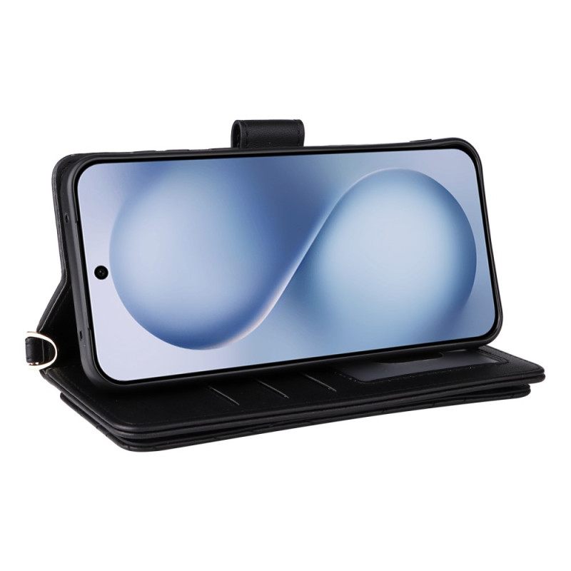 Leren Hoesje Voor Vivo X200 Fe Gewatteerd Met Bandje En Schouderband