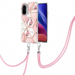 Hoesje voor Xiaomi Mi 11i / Poco F3 Met Koord Marmer En Bloemenkroon