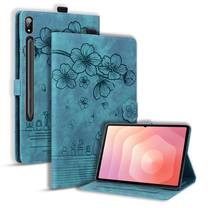 Flip Case Leren Samsung Galaxy Tab S11 Ultra Kattenscène Met Suède-effect