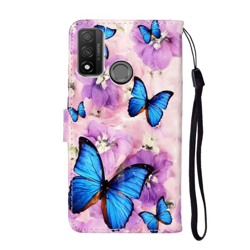 Folio-hoesje voor Huawei P Smart 2020 Blauwe Vlinders En Bloemen