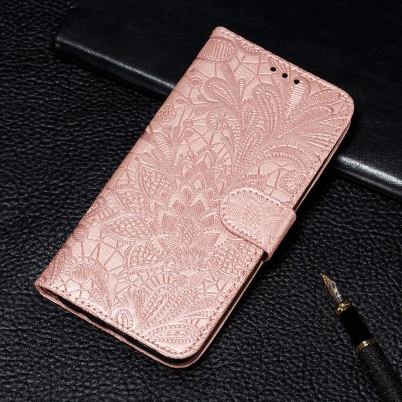 Folio-hoesje voor Huawei P Smart 2020 Chique Kant Bloem - Rose Goud