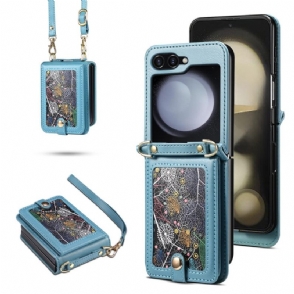 Case Hoesje Samsung Galaxy Z Flip 7 Telefoonhoesje Marmeren Kaarthouder En Schouderband