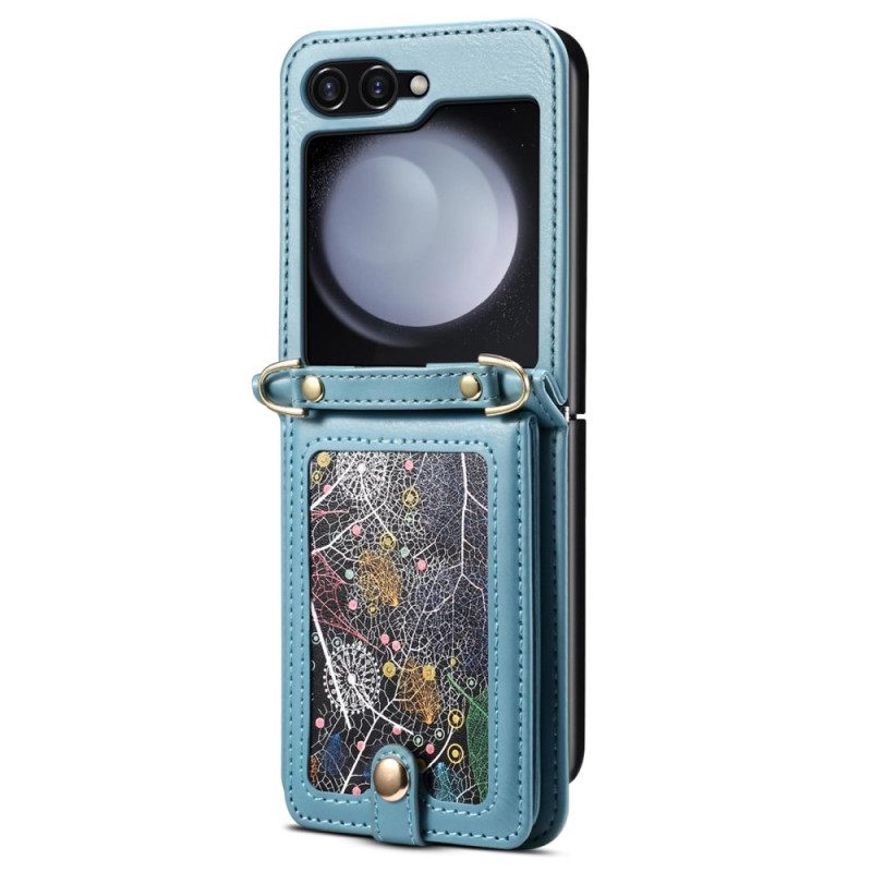 Case Hoesje Samsung Galaxy Z Flip 7 Telefoonhoesje Marmeren Kaarthouder En Schouderband