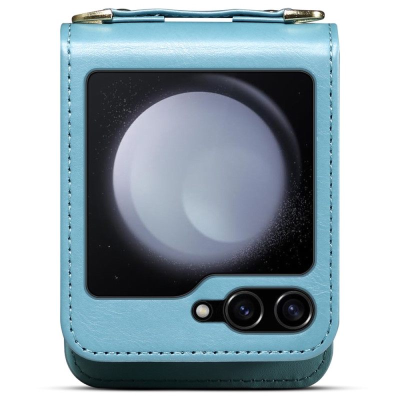 Case Hoesje Samsung Galaxy Z Flip 7 Telefoonhoesje Marmeren Kaarthouder En Schouderband