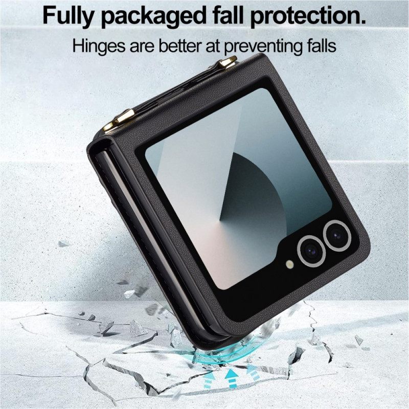 Cover Samsung Galaxy Z Flip 7 Kaarthouder En Schouderband In Lederlook