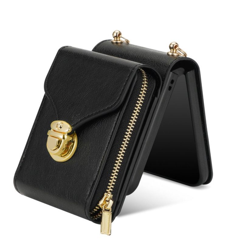 Cover Samsung Galaxy Z Flip 7 Portemonnee Met Rits En Schouderband