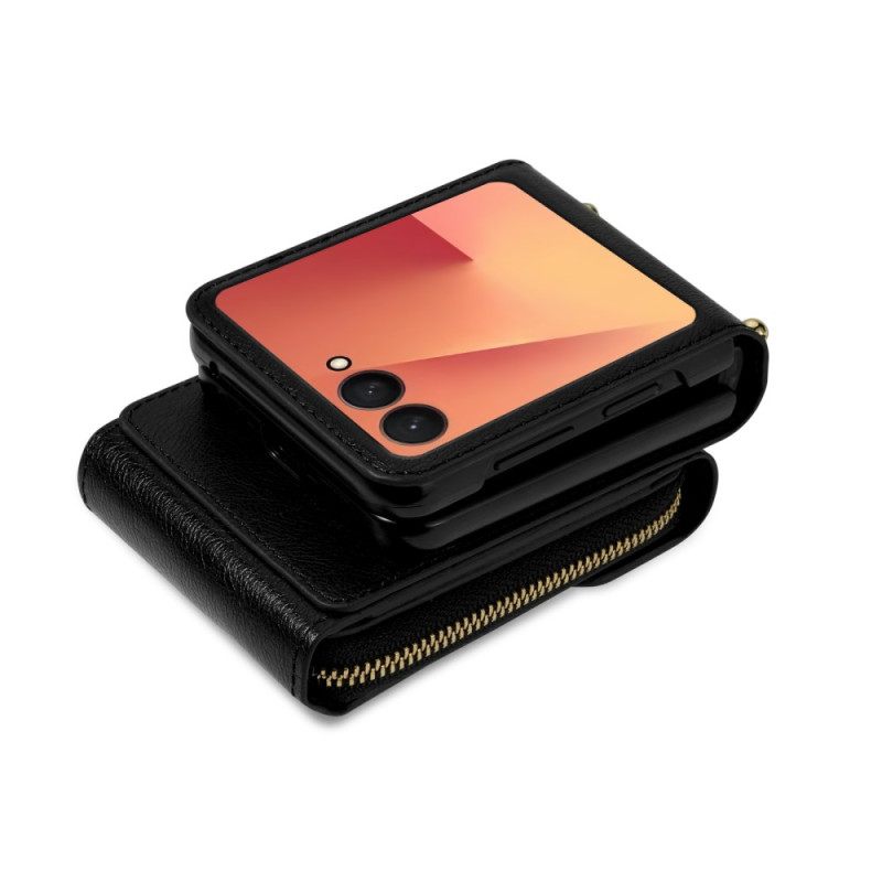 Cover Samsung Galaxy Z Flip 7 Portemonnee Met Rits En Schouderband