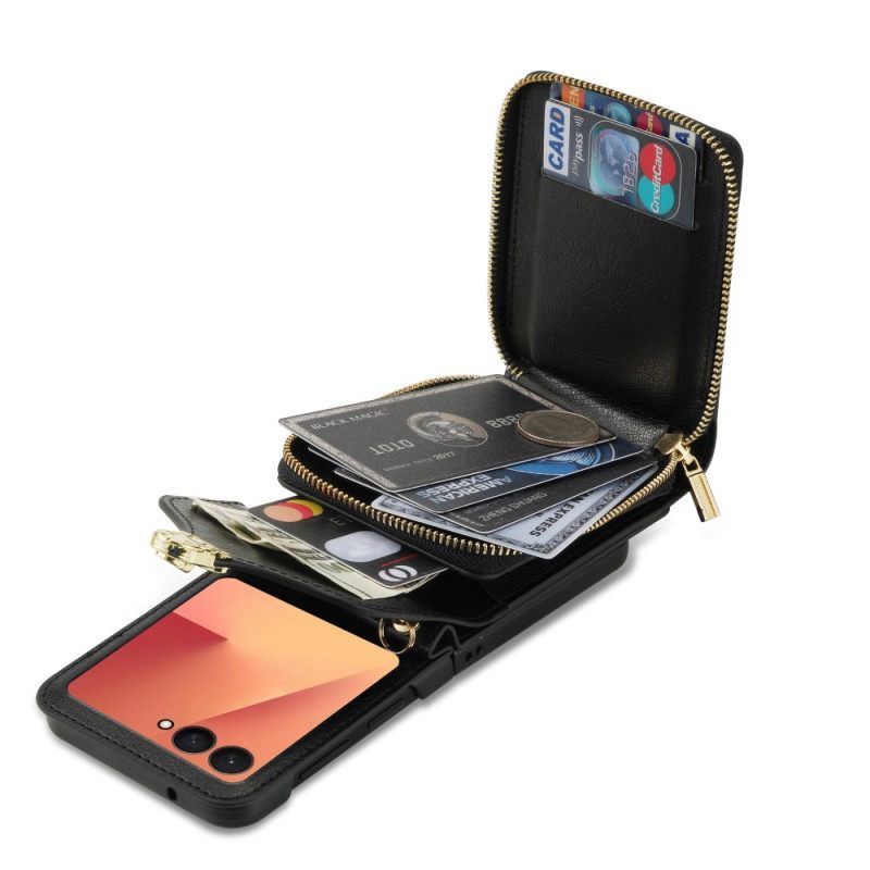 Cover Samsung Galaxy Z Flip 7 Portemonnee Met Rits En Schouderband