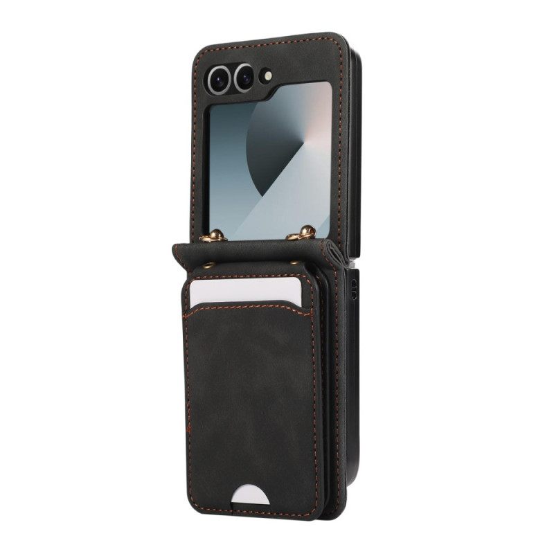 Hoesje Case Samsung Galaxy Z Flip 7 Kaarthouder En Schouderband Met Lederlook