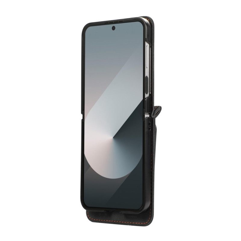 Hoesje Case Samsung Galaxy Z Flip 7 Kaarthouder En Schouderband Met Lederlook