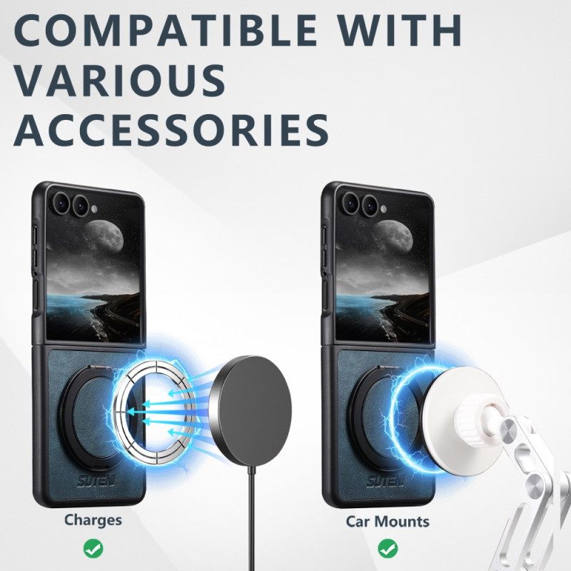 Hoesje Samsung Galaxy Z Flip 7 Magsafe-compatibel Lederlook Suteni Ringhouder Bescherming Hoesje