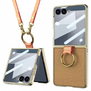 Hoesje Samsung Galaxy Z Flip 7 Ring Houder En Afneembare Schouderriem Bescherming Hoesje