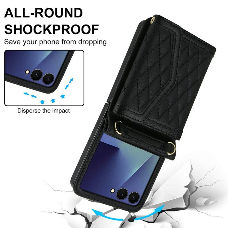 Hoesje Voor Samsung Galaxy Z Flip 7 Gevoerde Kaarthouder En Schouderband