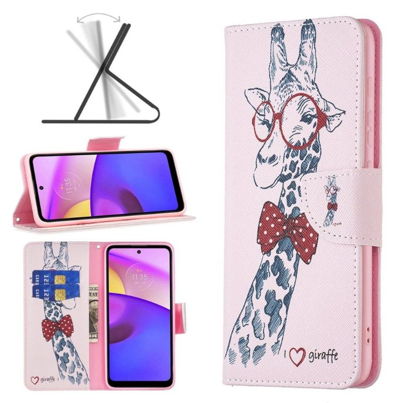 Folio-hoesje voor Motorola Moto E20 / E30 / E40 Giraf Met Bril