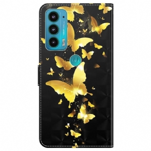 Folio-hoesje voor Motorola Moto E20 / E30 / E40 Gouden Vlinders Illustratie