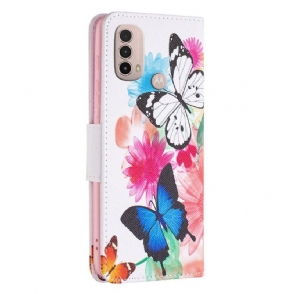 Folio-hoesje voor Motorola Moto E20 / E30 / E40 Vlinders En Kleurrijke Bloemen